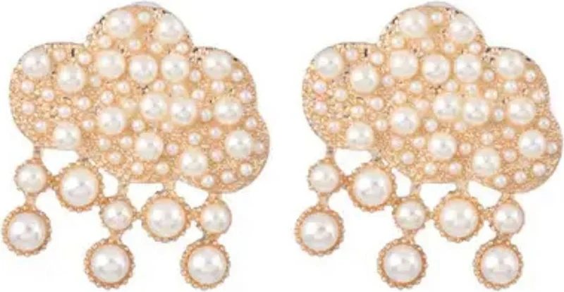 Bahels Women's Gold Pearl Cloud Earrings
