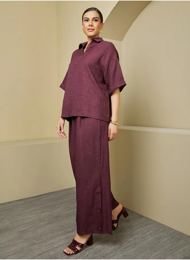 Styli Oversized Short Sleeve Top with Wide Leg Pants Modest Set