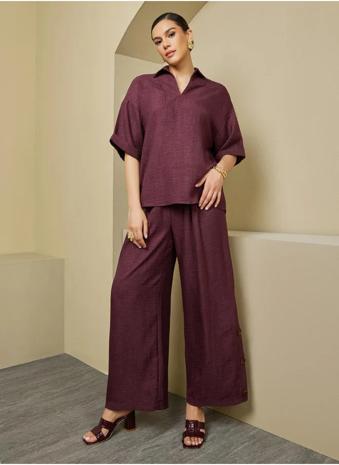 Styli Oversized Short Sleeve Top with Wide Leg Pants Modest Set