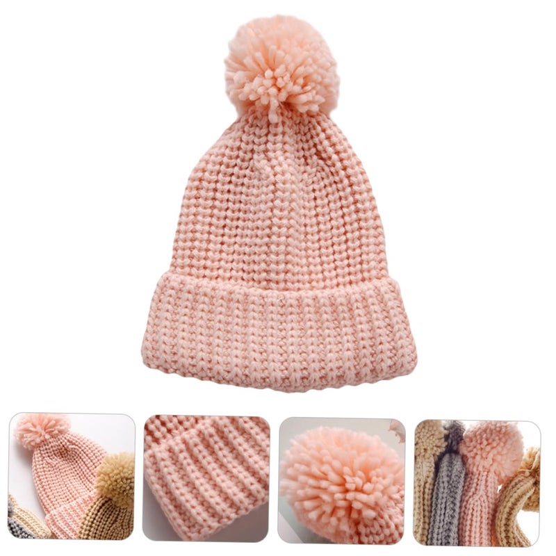 Pink Knitted Beanie Winter Hat For Boys And Girls Warm Woolen Newborn Baby - Image 3