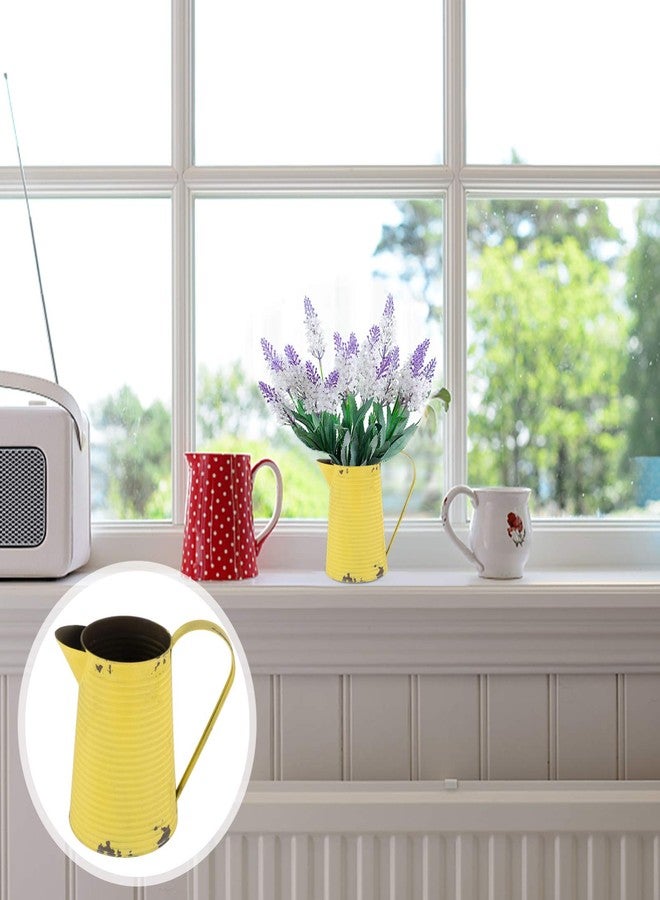 هيموتون مزهرية زهور هيموتون الريفية، مزهرية مجلفنة، إبريق معدني أنيق، إبريق زهور، قطعة مركزية لطاولة على طراز ريفي فرنسي، علبة حليب، دلو معدني ريفي - Image 5