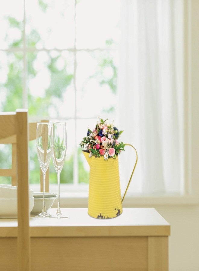 هيموتون مزهرية زهور هيموتون الريفية، مزهرية مجلفنة، إبريق معدني أنيق، إبريق زهور، قطعة مركزية لطاولة على طراز ريفي فرنسي، علبة حليب، دلو معدني ريفي - Image 4