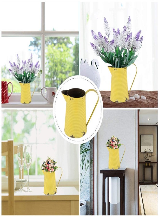 هيموتون مزهرية زهور هيموتون الريفية، مزهرية مجلفنة، إبريق معدني أنيق، إبريق زهور، قطعة مركزية لطاولة على طراز ريفي فرنسي، علبة حليب، دلو معدني ريفي - Image 3