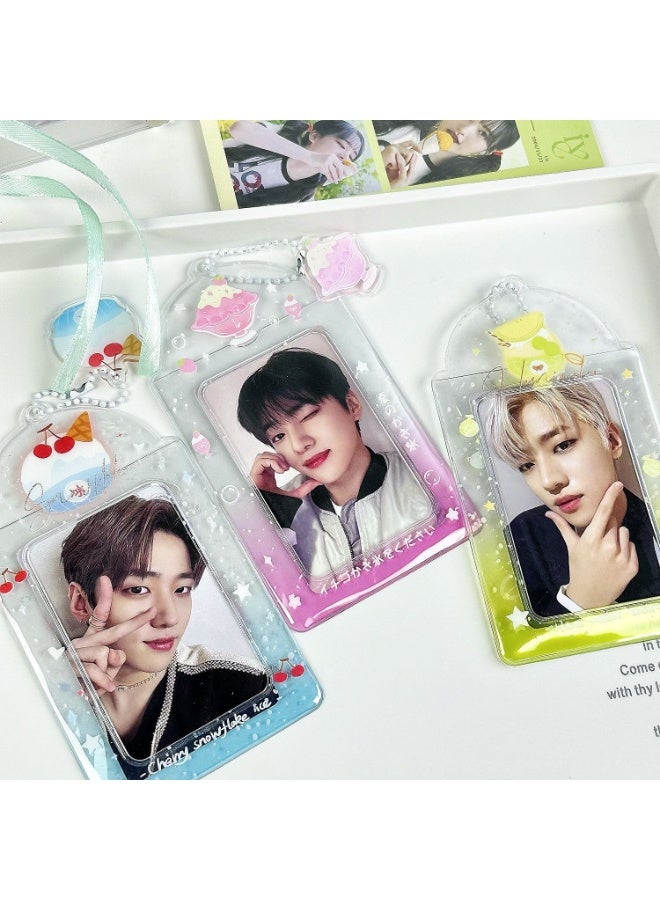 NIBEMINENT 1 - Piece Summer Sand Ice Shaved Ice Kpop Photo Card Holder Pendant Key Chain ID Badge Holder ID Card Holder Photo Card Protector for School ID Office ID Access Card for Women Girls - Image 2