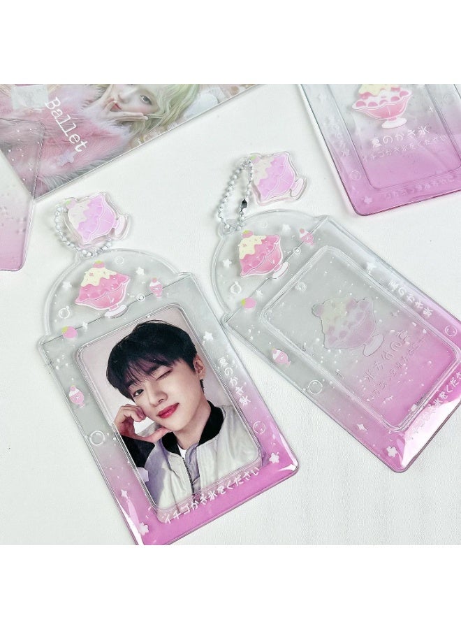 NIBEMINENT 1 - Piece Summer Sand Ice Shaved Ice Kpop Photo Card Holder Pendant Key Chain ID Badge Holder ID Card Holder Photo Card Protector for School ID Office ID Access Card for Women Girls - Image 1