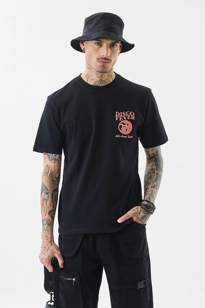 SNITCH Black Graphic Print Slim Fit T-Shirt