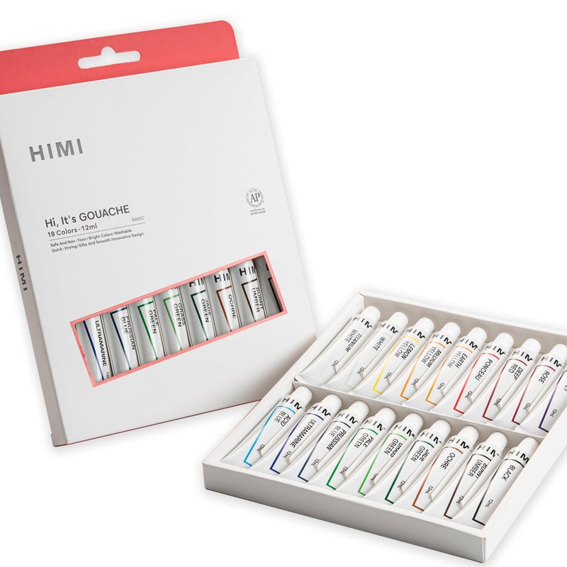 HIMI Gouache Paint Tube Set 18 Colors 12ml with Rich Pigments Gouache paint NonToxic suitable for Beginners Artists and Hobby Painters Beautiful Gifts for Art Supplies Painting18 colors