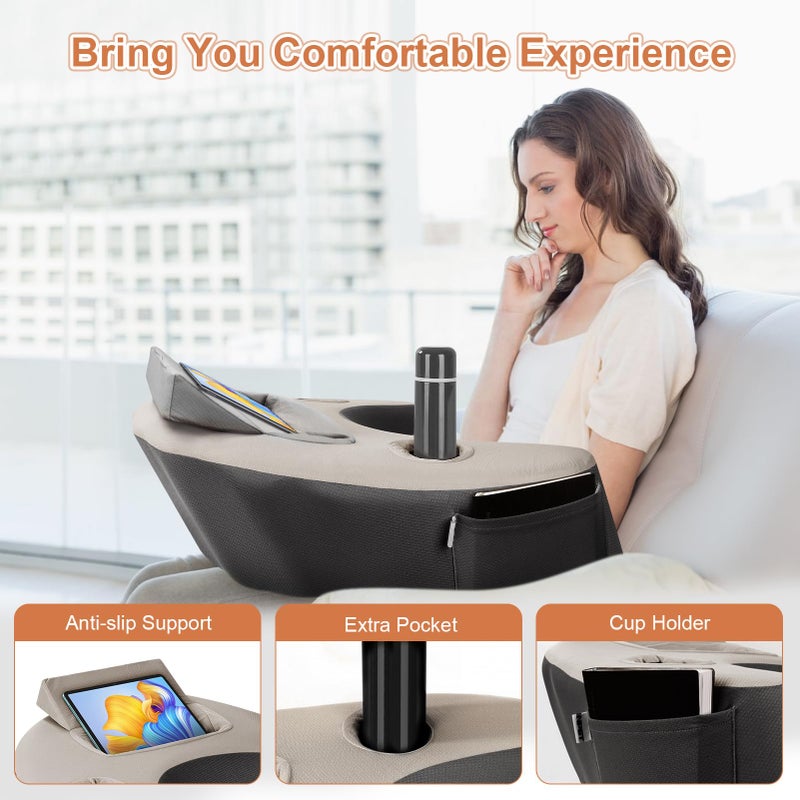 NPET Ergonomic Memory Foam Lap Desk Pillow with Tablet Stand, Arm Rest Cushion with Dual Cup Holders & Side Pockets, Ice Silk Washable Cover for Bed Sofa Gaming Reading Office, Kids & Adults (Black Gray) - Image 5