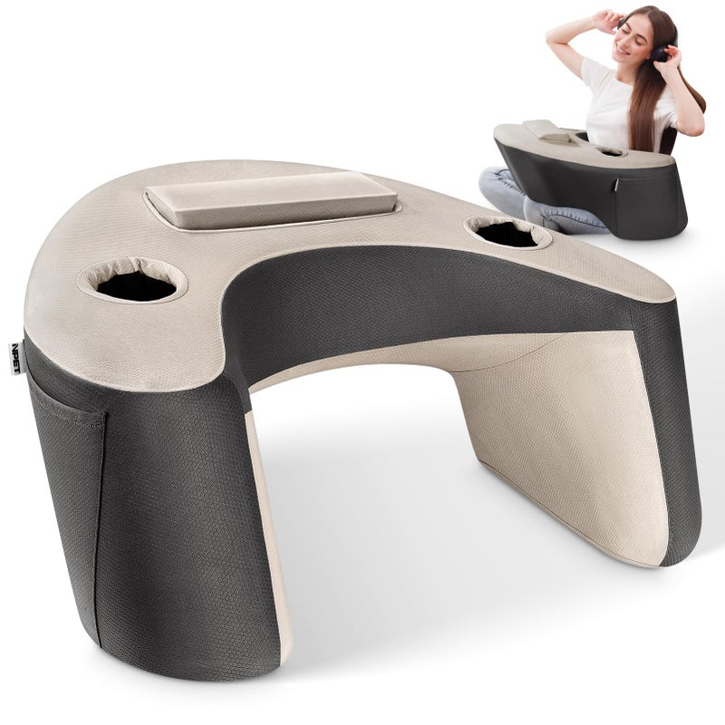 NPET Ergonomic Memory Foam Lap Desk Pillow with Tablet Stand, Arm Rest Cushion with Dual Cup Holders & Side Pockets, Ice Silk Washable Cover for Bed Sofa Gaming Reading Office, Kids & Adults (Black Gray) - Image 1