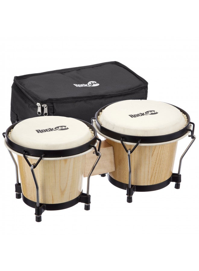 RockJam طقم طبول بونغو RockJam 7" و 8" مع حقيبة مبطنة ومفتاح ضبط، طبيعي - Image 1
