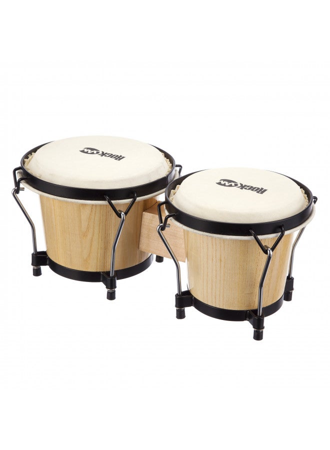 RockJam طقم طبول بونغو RockJam 7" و 8" مع حقيبة مبطنة ومفتاح ضبط، طبيعي - Image 2