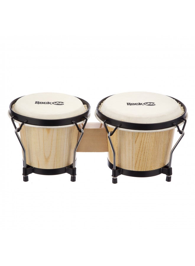 RockJam طقم طبول بونغو RockJam 7" و 8" مع حقيبة مبطنة ومفتاح ضبط، طبيعي - Image 4