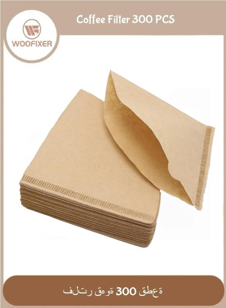 ووفيكسر فلتر قهوة 300 قطعة، ورق فلتر قهوة V60 غير مبيض للاستخدام مرة واحدة، لآلات صنع القهوة بالتنقيط والصب، 2 4 أكواب، لون بني - Image 1
