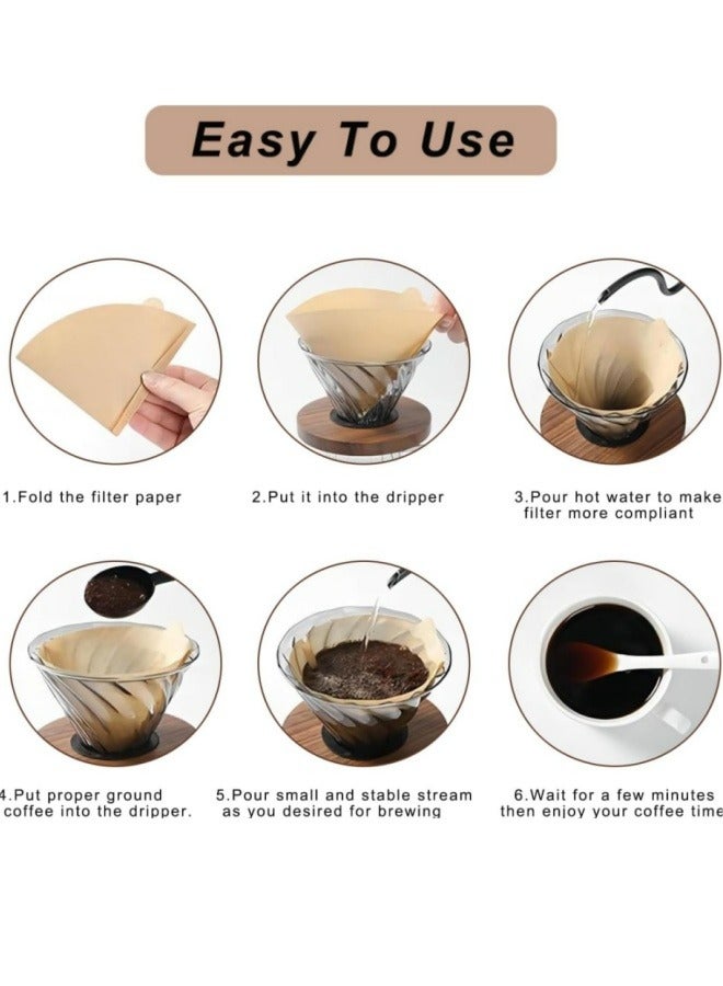 ووفيكسر فلتر قهوة 300 قطعة، ورق فلتر قهوة V60 غير مبيض للاستخدام مرة واحدة، لآلات صنع القهوة بالتنقيط والصب، 2 4 أكواب، لون بني - Image 4