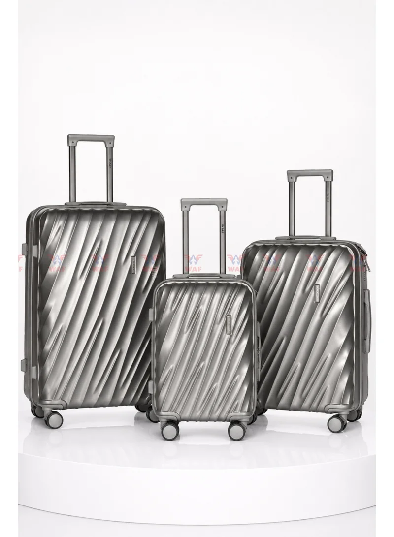WAF Luggage Set 20 24 28 Inch WAF WAVE 3 Piece  ABS & Polycarbonate Hard Shell Suitcase with TSA Lock and 360 Spinner Wheels Silver