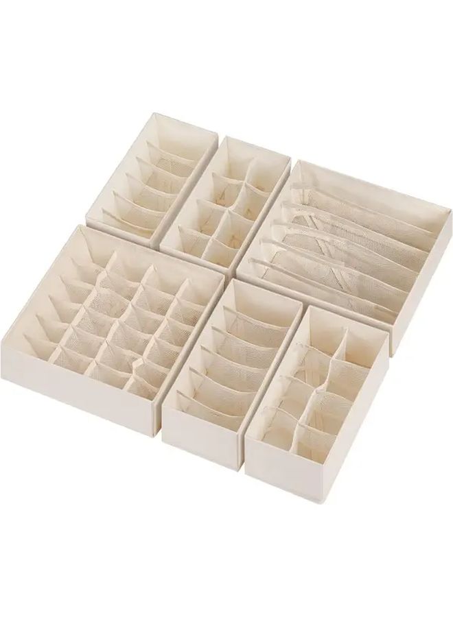 6 Pack Beige Fabric Drawer Organizer Divider Heavy Duty Foldable Dresser Organizer with 116 Cells for Baby Clothes Womens Mens Bras Socks Ties Scarves Closet Storage Bins Space Saving Wardrobe - Image 2