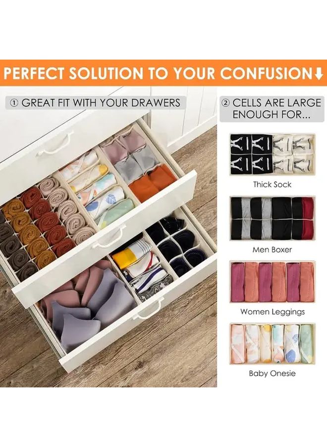 6 Pack Beige Fabric Drawer Organizer Divider Heavy Duty Foldable Dresser Organizer with 116 Cells for Baby Clothes Womens Mens Bras Socks Ties Scarves Closet Storage Bins Space Saving Wardrobe - Image 5