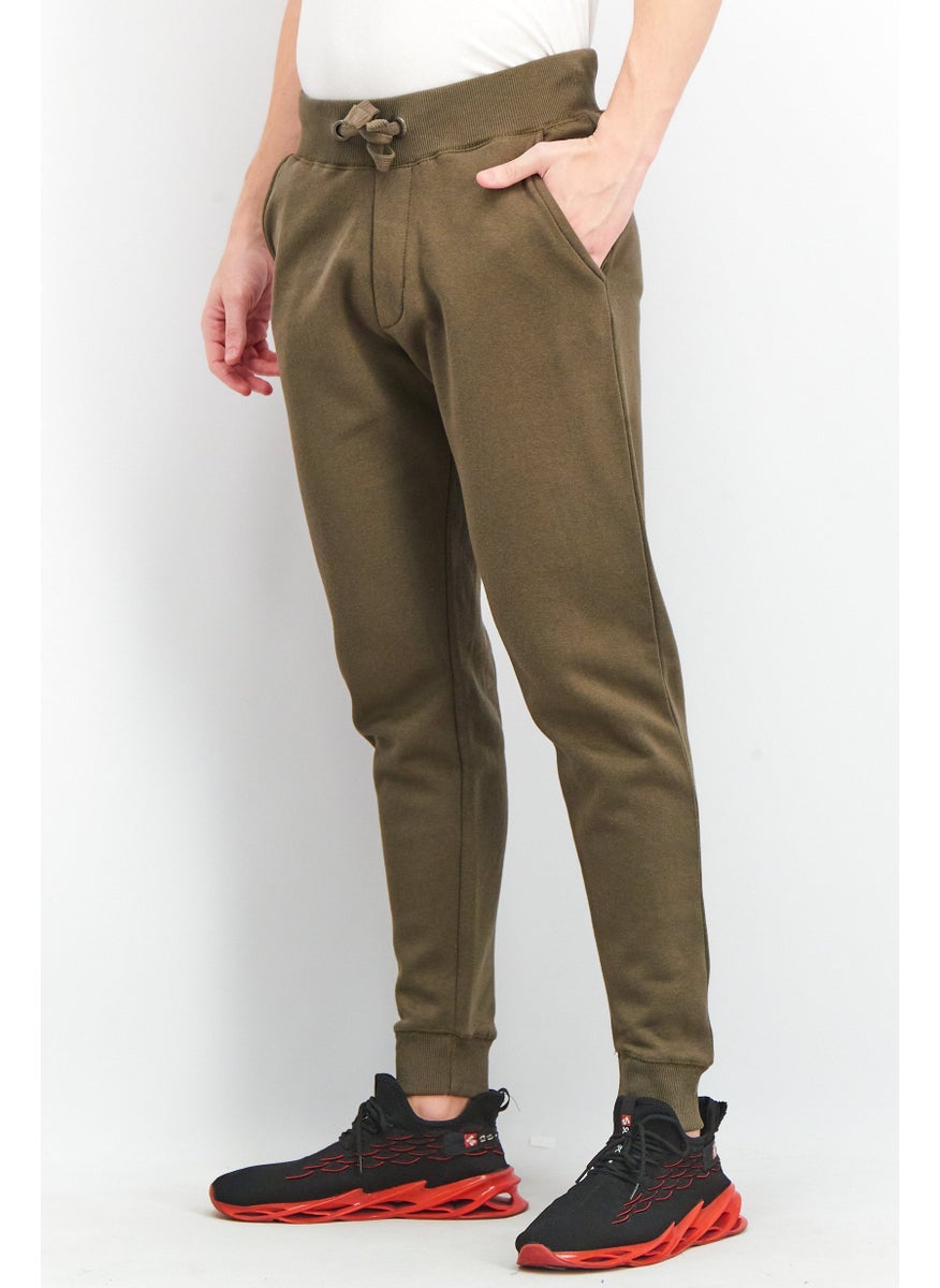 French Connection Men Regular Fit Plain Jogger Pants, Khaki Olive  - Image 3