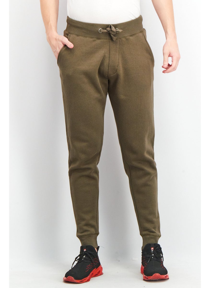 French Connection Men Regular Fit Plain Jogger Pants, Khaki Olive  - Image 1