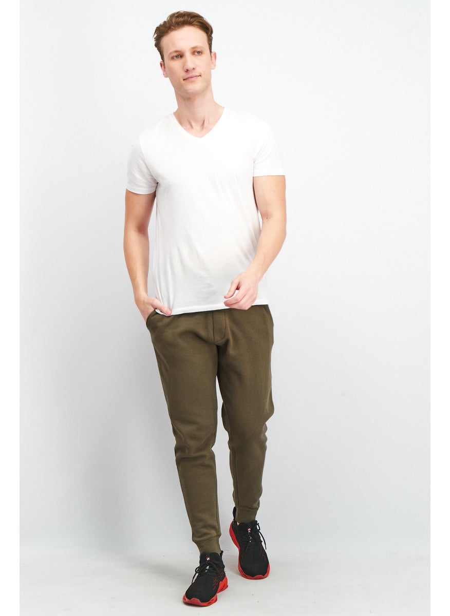 French Connection Men Regular Fit Plain Jogger Pants, Khaki Olive  - Image 2