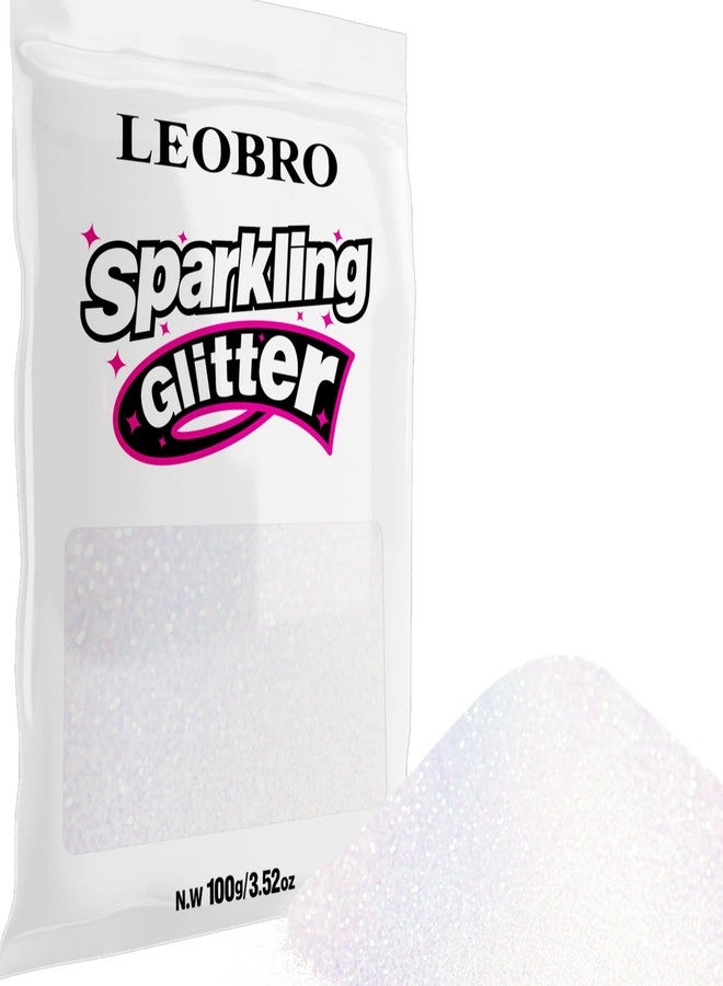 LEOBRO White Glitter, 100g / 3.5 oz Iridescent Fine Glitter for Crafts, Resin, DIY Jewelry Keychains Flowers Party Decorations, Iridescent Bluish White - Image 1