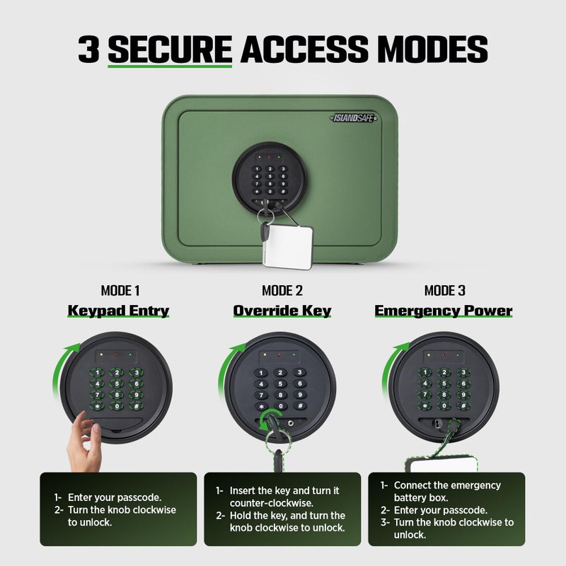 ISLANDSAFE Digital Safe Box, 1.0 Cu.ft Heavy Duty Solid Steel Home Safe with Keypad, Small Personal Security Lock Box for Money, Jewelry, Anti-Theft Money Box for Hotel, Dorm, Office (Green) - Image 2