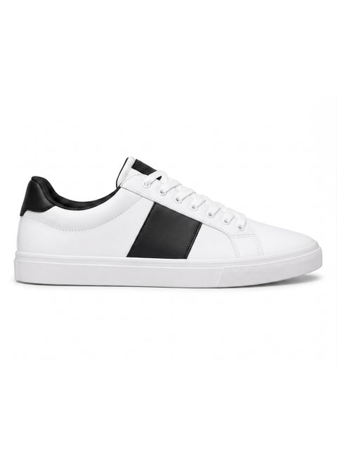 Stylish White Low-Top Leather Sneakers - Comfortable Everyday Side-Stripe Casual Shoes