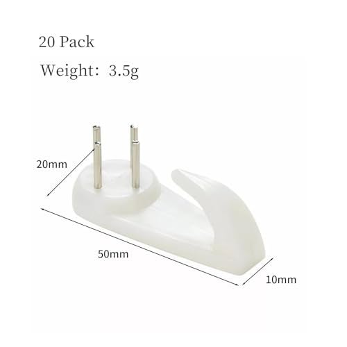 SYBL 20PCS White Powerful Concrete Hard Wall Drywall Picture Hooks Non-Trace Hanging Hook Traceless Nail Plastic Wall Hook for Picture Photo Frame Clock Hangers(5cm/1.97 Length) - Image 2