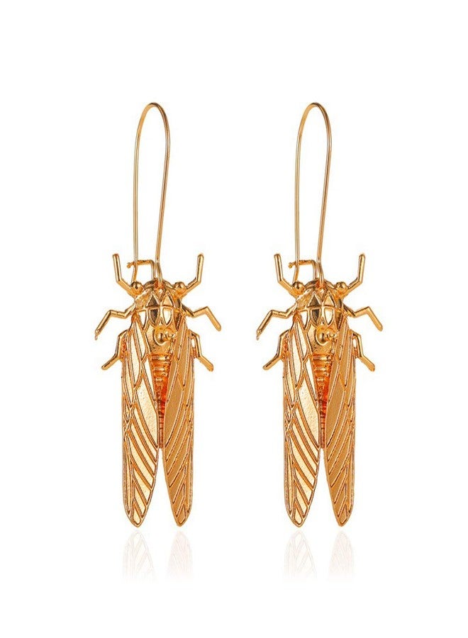 MXUHUI Vintage Big Bug Cicada Insect Pendant Earrings on Kidney Wire Hoops Dangle Earrings Retro Animal Jewlery (Gold) - Image 1