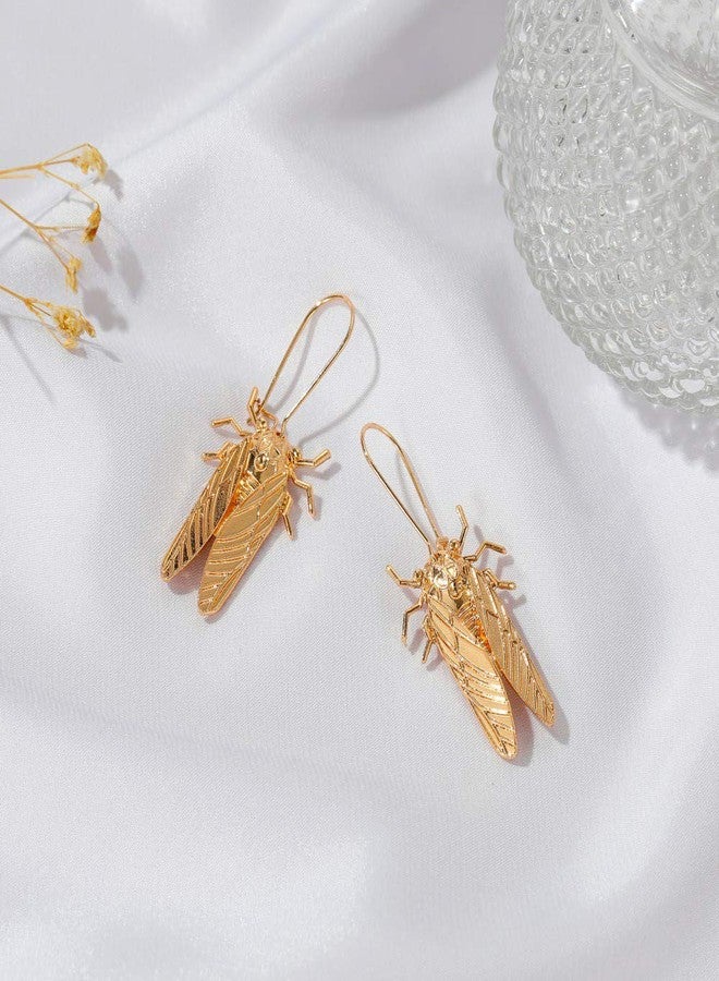 MXUHUI Vintage Big Bug Cicada Insect Pendant Earrings on Kidney Wire Hoops Dangle Earrings Retro Animal Jewlery (Gold) - Image 4