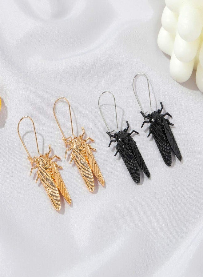 MXUHUI Vintage Big Bug Cicada Insect Pendant Earrings on Kidney Wire Hoops Dangle Earrings Retro Animal Jewlery (Gold) - Image 5