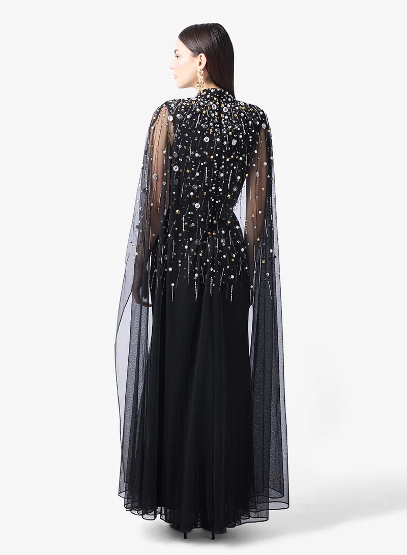Amelia Rose Embellished Cape Detailed Maxi Dress