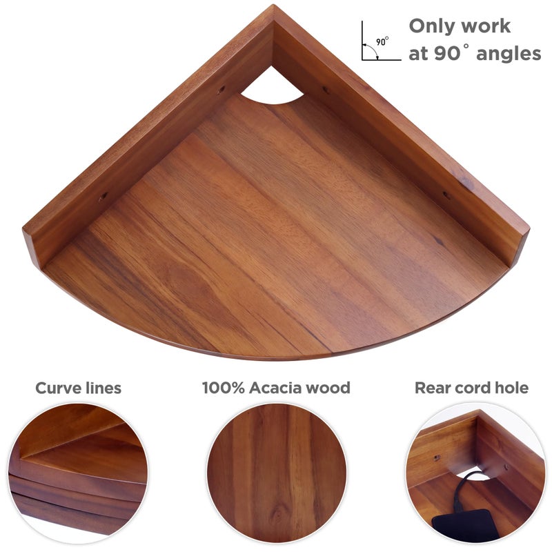 Demigo Corner Shelf Wall Mount Set of 3, Solid Acacia Wood Round Floating Corner Shelves for Storage and Display, Hanging Wood Shelves for Bedroom, Kitchen, Living Room, Bathroom (Brown) - Image 2
