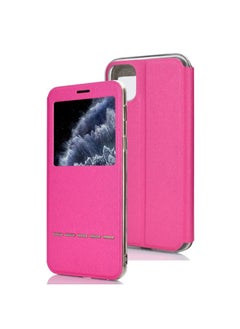 Case Cover For iPhone 11 Pro Matte Texture Horizontal Flip Bracket Mobile Phone Holster Window with Caller ID and Metal Button Slide To Unlock Magenta
