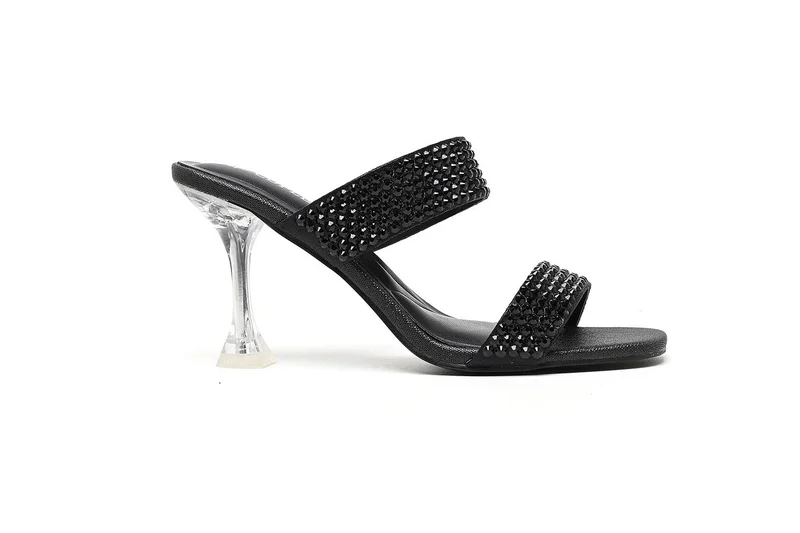 high-heeled mules with dual embellished straps