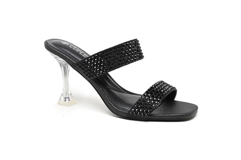 Cuple high-heeled mules with dual embellished straps