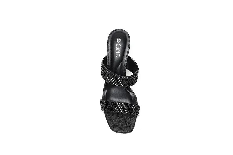 Cuple high-heeled mules with dual embellished straps