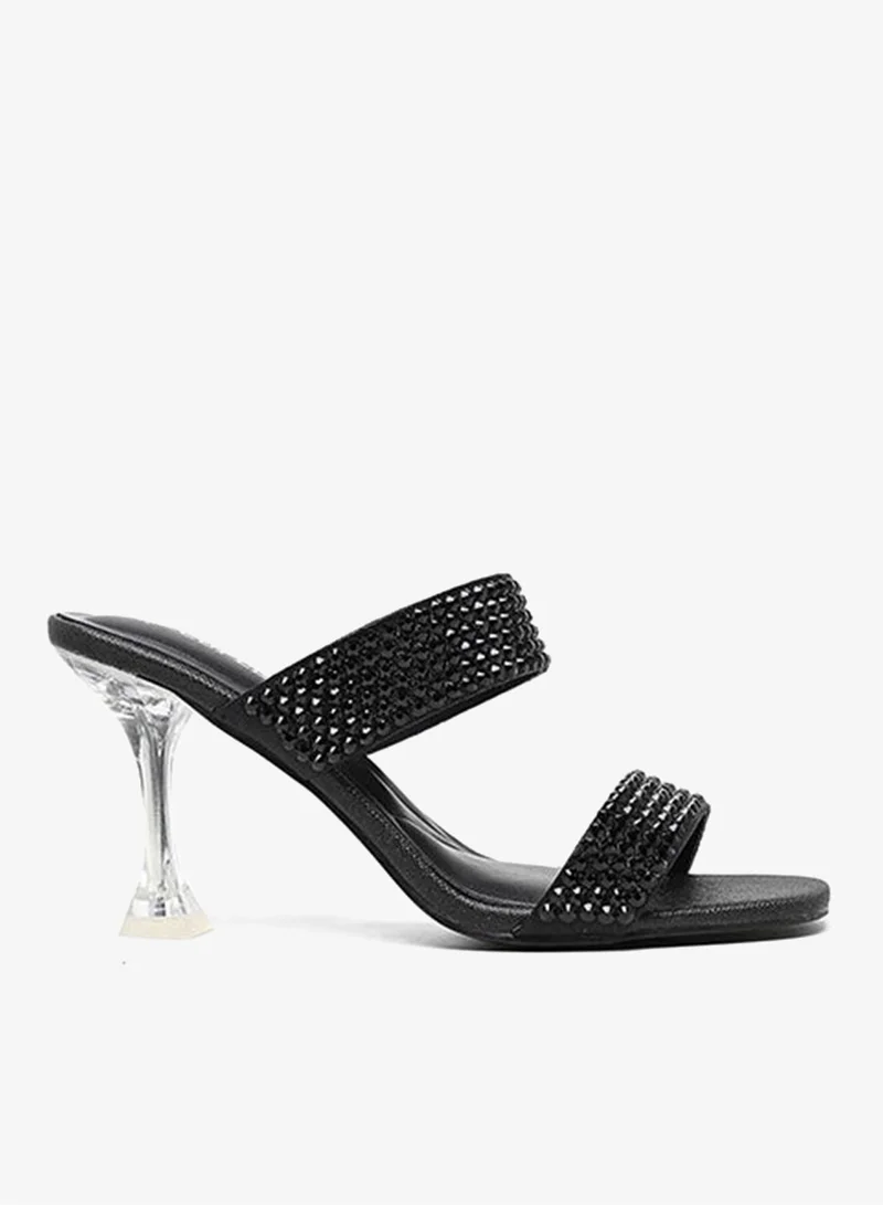 Cuple high-heeled mules with dual embellished straps