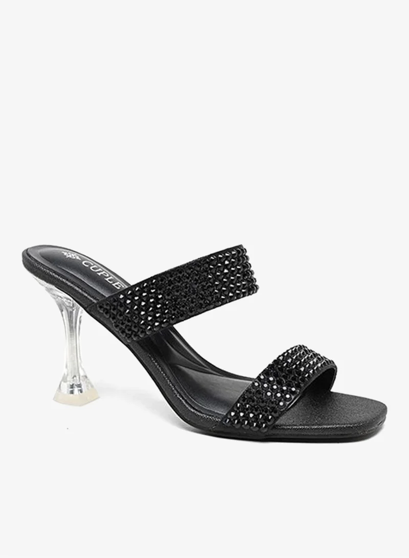 Cuple high-heeled mules with dual embellished straps