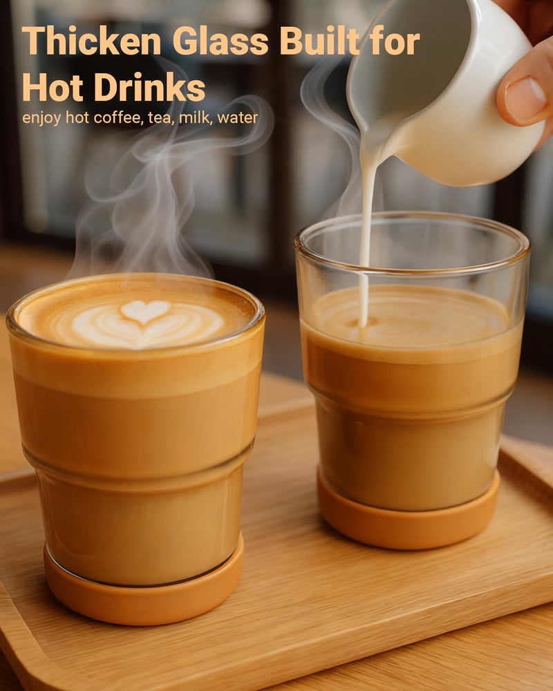 Zukro 13 oz Glass Iced Coffee Cups with Bamboo Lid and Straw for Office/Home/Work, Zero Plastic, Thick Wall Glass Water Tumbler With Silicone Bottom, Matcha Glasses, ECO Friendly, Shimmer 2 Pack - Image 4