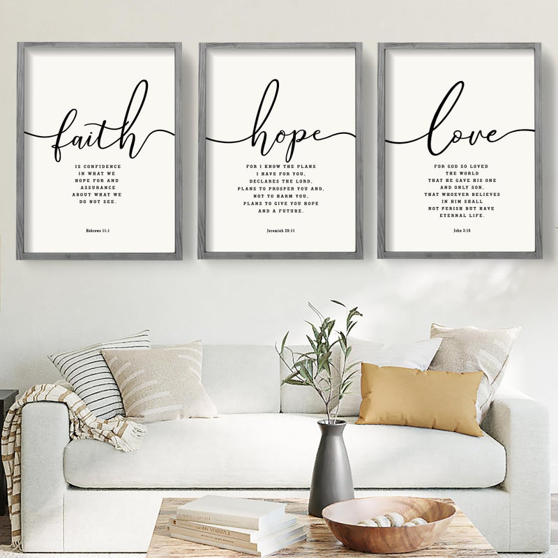 Houmury Set of 3 Framed Farmhouse Bible Verses Wall Decor Sign 11â€x14â€ Christian Faith Scripture Wall Art for Home Living Room Bedroom Wall Decor (11"x14" Grey) - Image 1