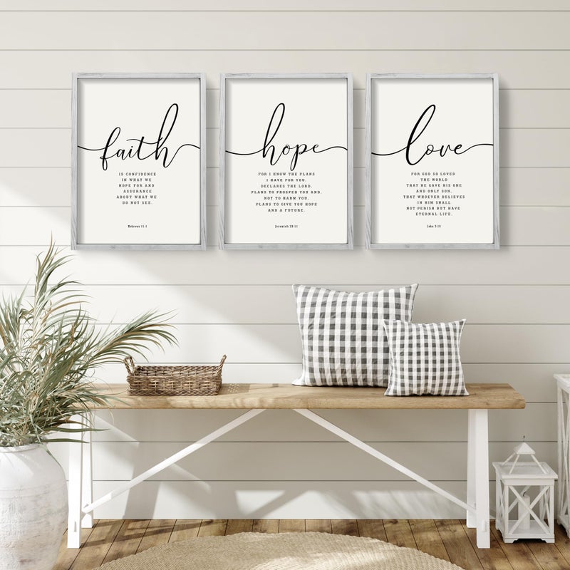 Houmury Set of 3 Framed Farmhouse Bible Verses Wall Decor Sign 11â€x14â€ Christian Faith Scripture Wall Art for Home Living Room Bedroom Wall Decor (11"x14" Grey) - Image 2