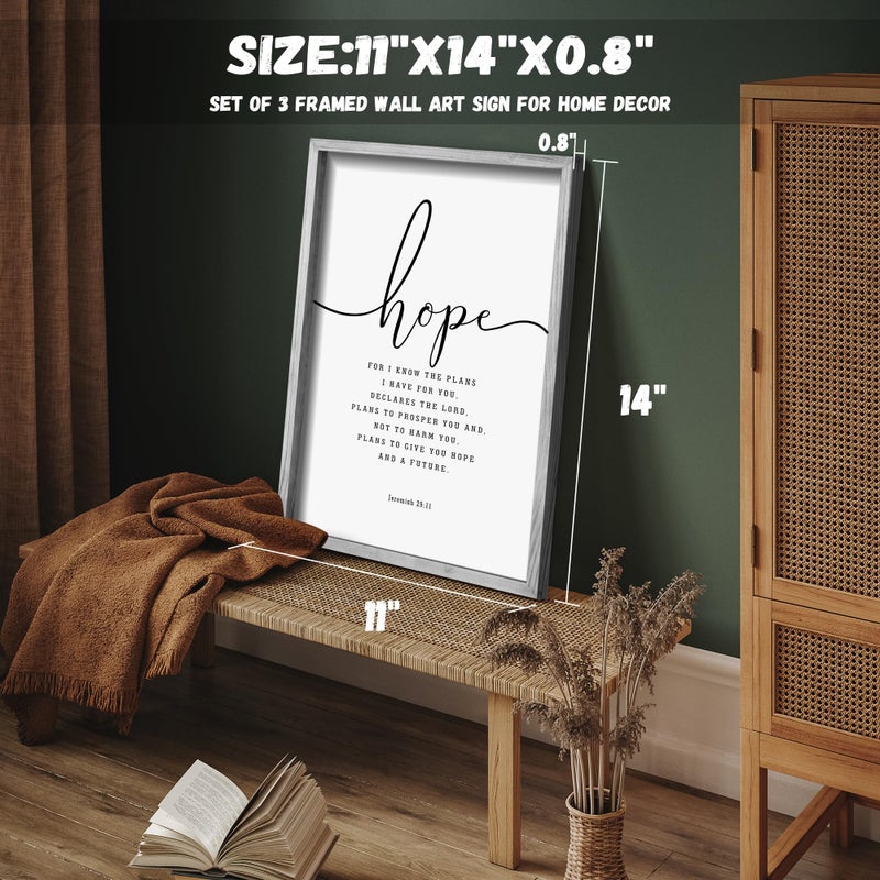 Houmury Set of 3 Framed Farmhouse Bible Verses Wall Decor Sign 11â€x14â€ Christian Faith Scripture Wall Art for Home Living Room Bedroom Wall Decor (11"x14" Grey) - Image 5