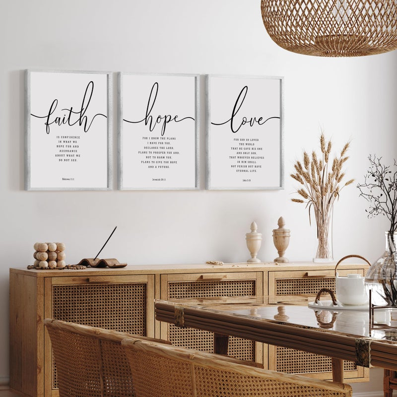 Houmury Set of 3 Framed Farmhouse Bible Verses Wall Decor Sign 11â€x14â€ Christian Faith Scripture Wall Art for Home Living Room Bedroom Wall Decor (11"x14" Grey) - Image 4