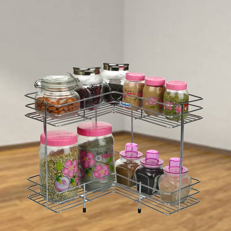 Tinbell Stainless Steel Kitchen Shelf 2 Shelf LShape Rack - Image 2