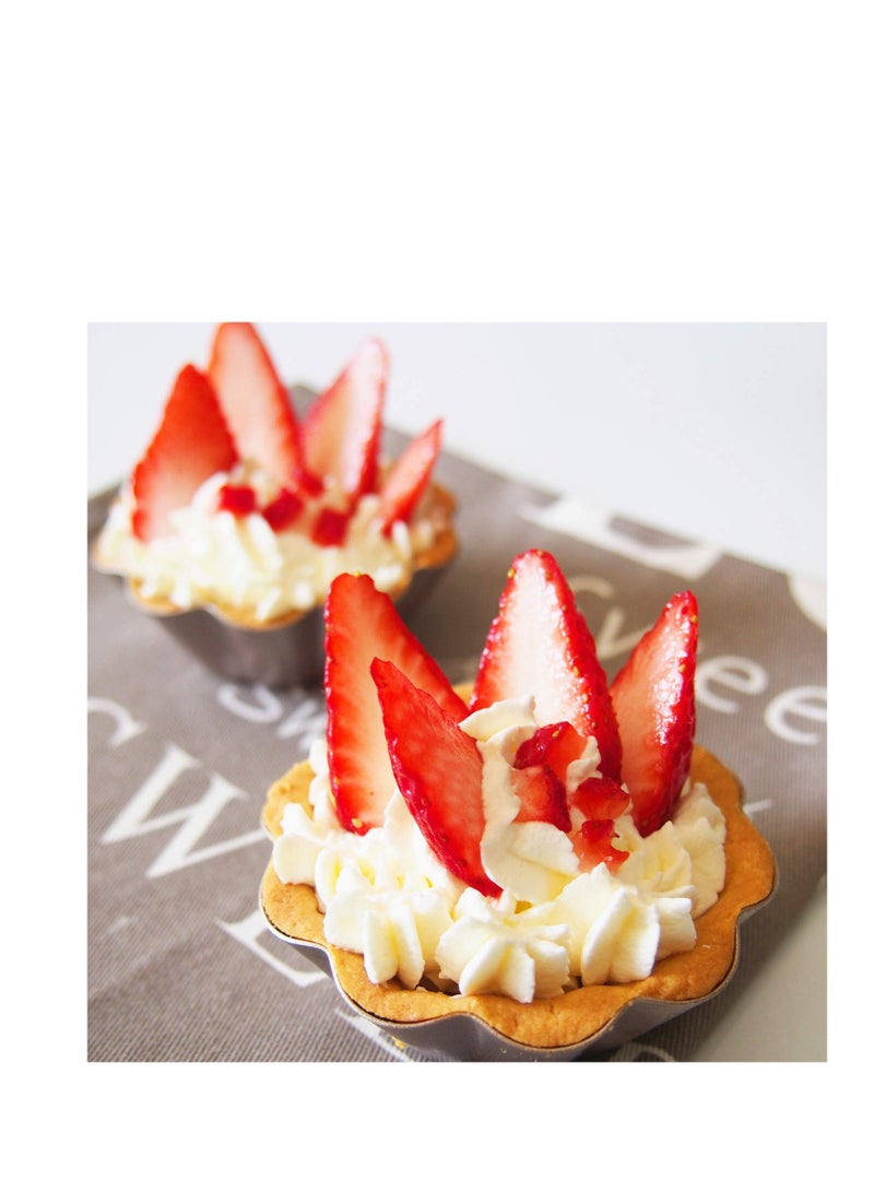 SYOSI طقم صينية بودنغ صغيرة، 4 قطع 3 بوصة صينية كعك أنبوبي مضاد للالتصاق، قالب تارت بيض غير لاصق، قالب خبز فرن صغير، صينية كعك وخبز على شكل زهرة، للاستخدام في الفرن وجهاز الطهي الفوري - Image 3