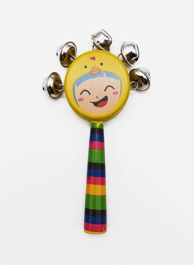 Justhandmade Wooden Ghirgitley (Round) Bell Toy for Kids (Yelllow Blue) - Image 2