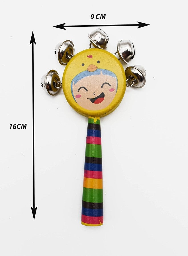 Justhandmade Wooden Ghirgitley (Round) Bell Toy for Kids (Yelllow Blue) - Image 3