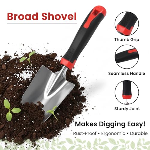 OUTO 5 Pcs Stainless Steel Garden Tools Set (2 Pcs Hand Transplant Shovel, Rake Cultivator, Shovel and Hand Weeder) Terrace Balcony Gardening Accessories Kit for Home Garden Farming - Image 3