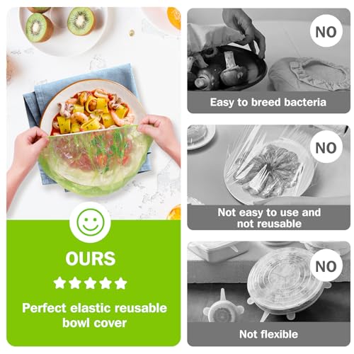 mwellewm Bowl Covers Reusable Elastic Plastic Wrap for Food Storage Fresh Keeping Stretch Bags Bowl Covers for Bread Proofing Alternative to Foil for Family Outdoor Picnic Sourdough Baking 3 Size (60) - Image 5